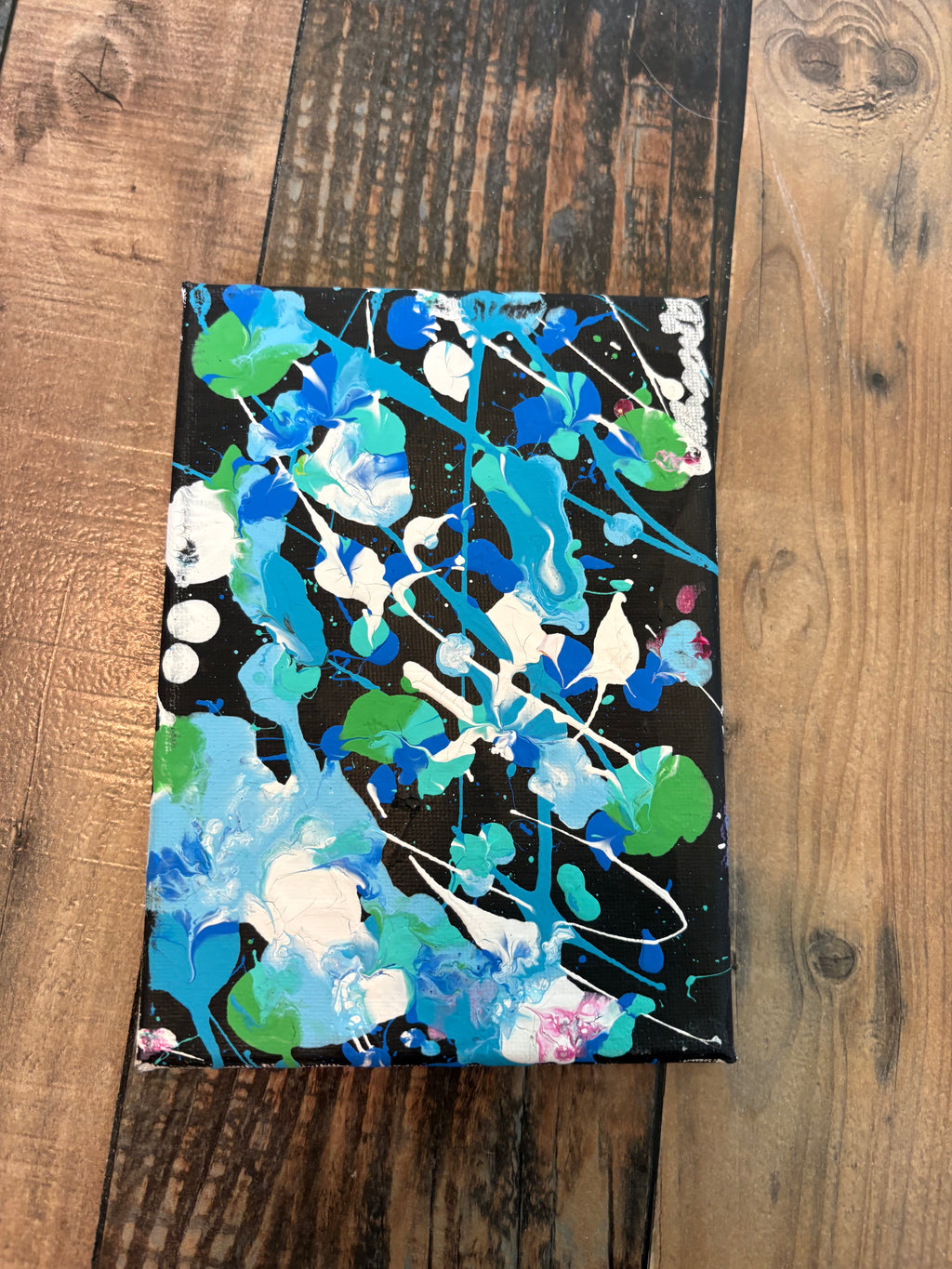 Blue, Green, And White Splatter Painting