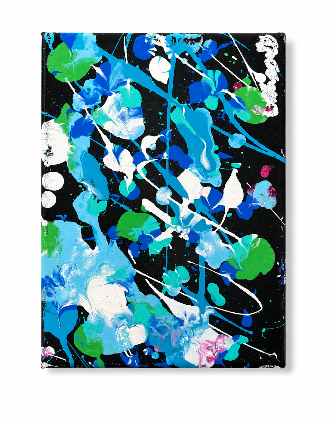 Blue, Green, And White Splatter Painting